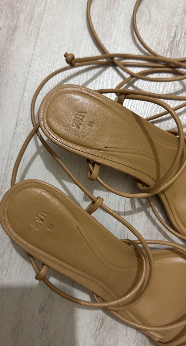 Bej mini Topuklu Minimalist Sandalet - Görsel 3