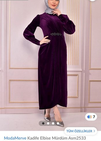 ModaMerve Kadife Mürdüm Uzun Elbise - Görsel 2