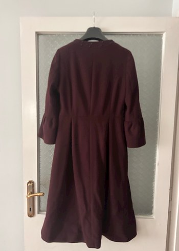 Bordo Nakışlı Kadın Uzun Kaban - Görsel 5