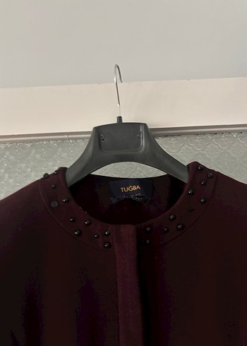 Bordo Nakışlı Kadın Uzun Kaban - Görsel 3