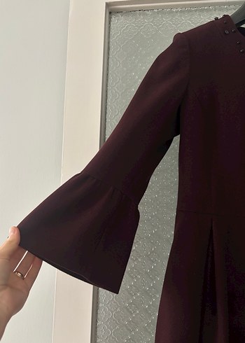 Bordo Nakışlı Kadın Uzun Kaban - Görsel 4