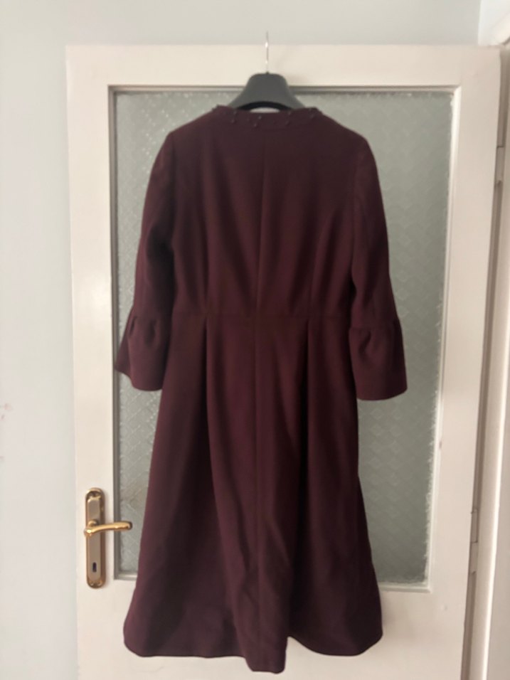 Bordo Nakışlı Kadın Uzun Kaban - Görsel 5