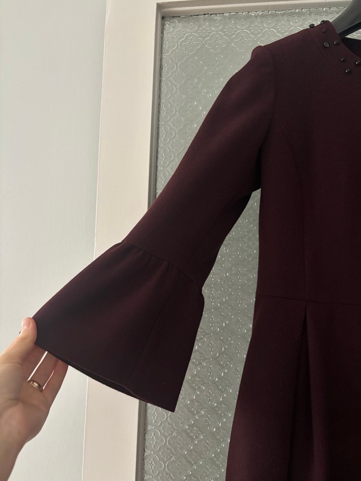 Bordo Nakışlı Kadın Uzun Kaban - Görsel 4