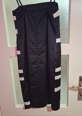 Uzun Siyah Gri Çizgili Drapeli Kalem Elbise - Görsel 7