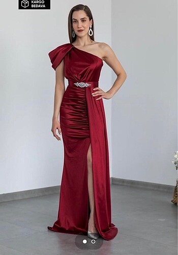 Deniz butik bordo taş detaylı abiye