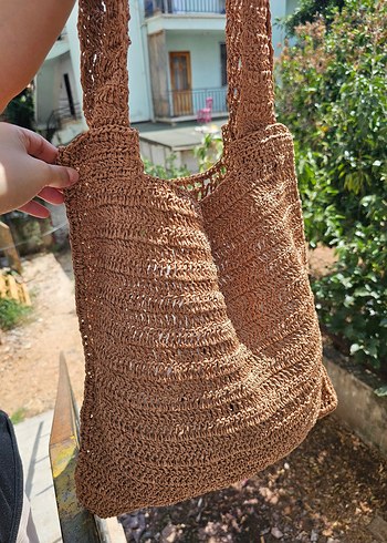 Kahverengi Örgü Bohem Kadın Çanta