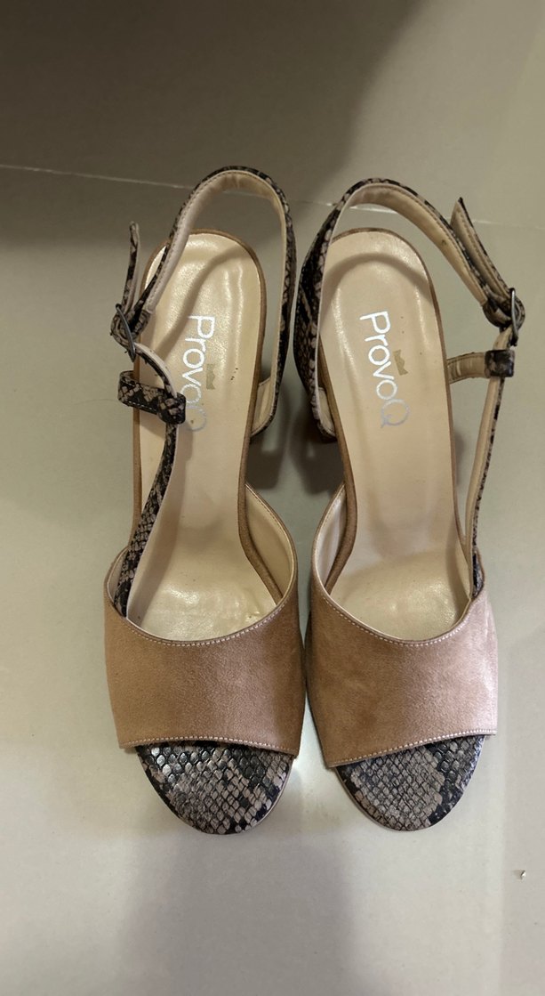 Bej Yılan Desenli Süet Platform Topuklu Kadın Ayakkabı - Görsel 5