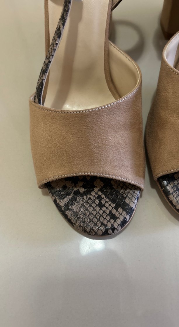 Bej Yılan Desenli Süet Platform Topuklu Kadın Ayakkabı - Görsel 2
