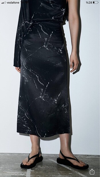 Zara Zara Mermer Desenli Midi Etek