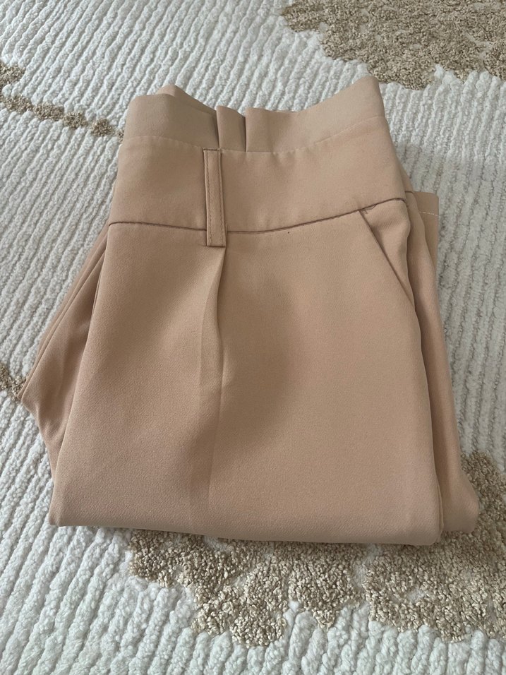 Leopar Desenli Kemerli Bej Kadın Kumaş Pantolon - Görsel 4