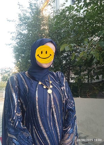 42 Beden lacivert Renk Uzun Kollu Drapeli Bohem Desenli Kadın tasli abiye