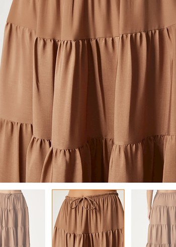 Bej Uzun Bohem Fırfırlı Etek - Görsel 2