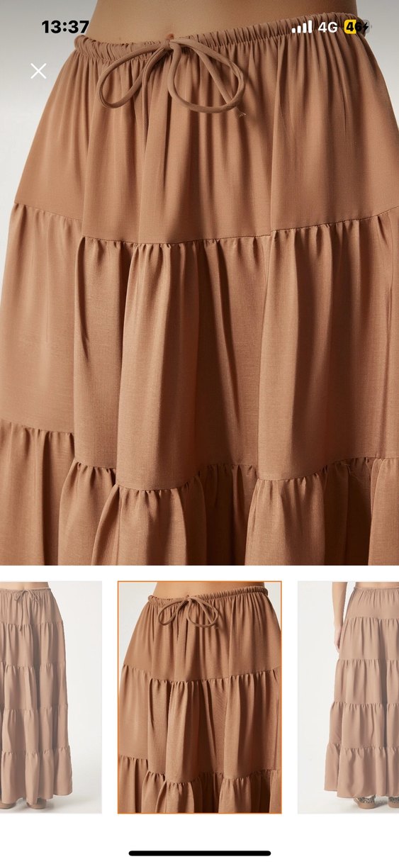 Bej Uzun Bohem Fırfırlı Etek - Görsel 2