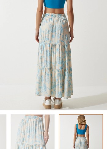 Mavi Pamuklu Uzun Fırfırlı Bohem Etek - Görsel 2