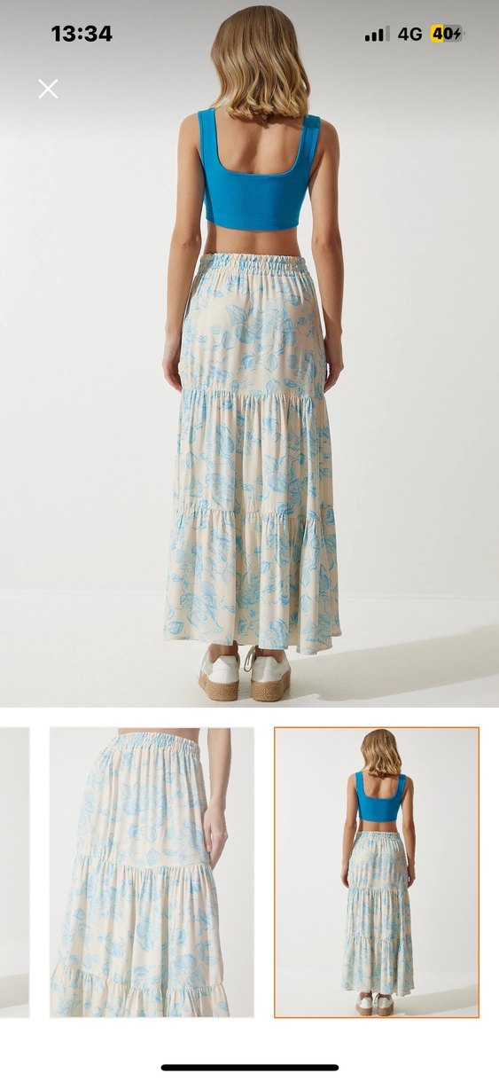 Mavi Pamuklu Uzun Fırfırlı Bohem Etek - Görsel 2