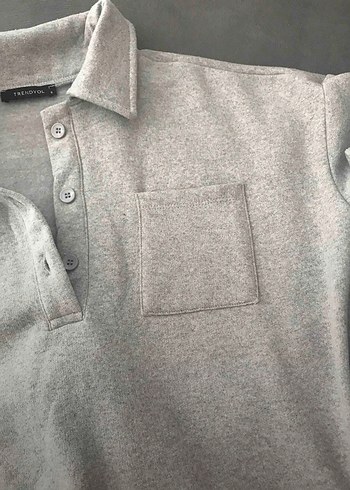 Gri V Yaka Uzun Kollu Salaş Kadın Sweatshirt - Görsel 2