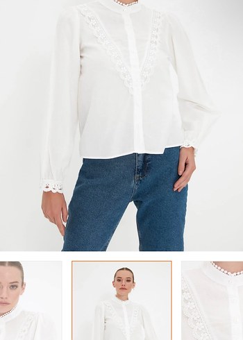 Dantel Detaylı Beyaz Bohem Kadın Gömlek - Görsel 3