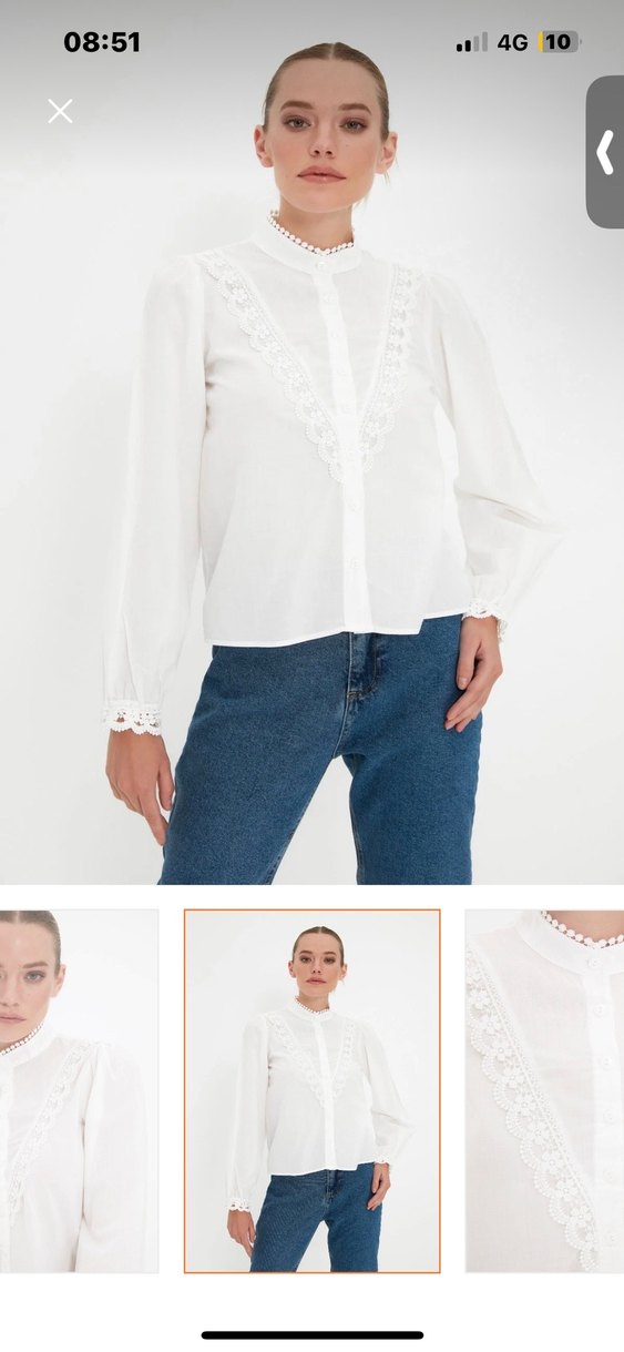 Dantel Detaylı Beyaz Bohem Kadın Gömlek - Görsel 3