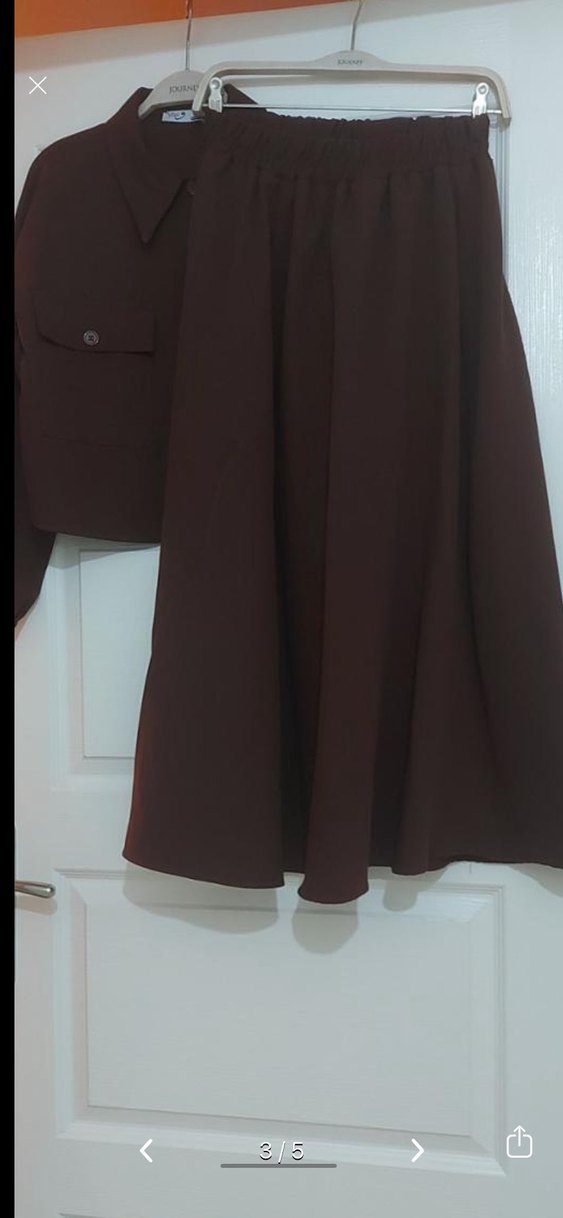 Düğmeli Kahverengi Kadın Uzun Takım - Görsel 4