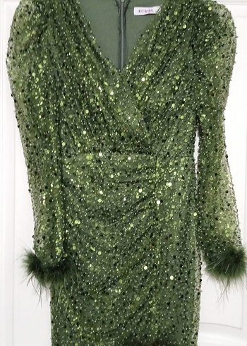 Yeşil Drapeli Uzun Abiye Elbise - Görsel 2