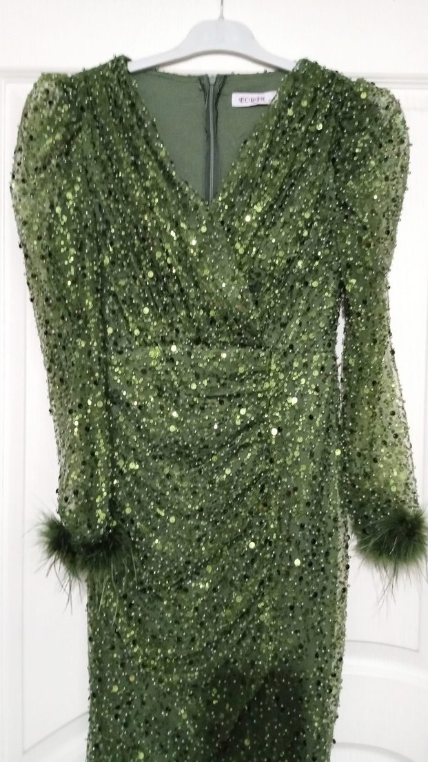 Yeşil Drapeli Uzun Abiye Elbise - Görsel 2