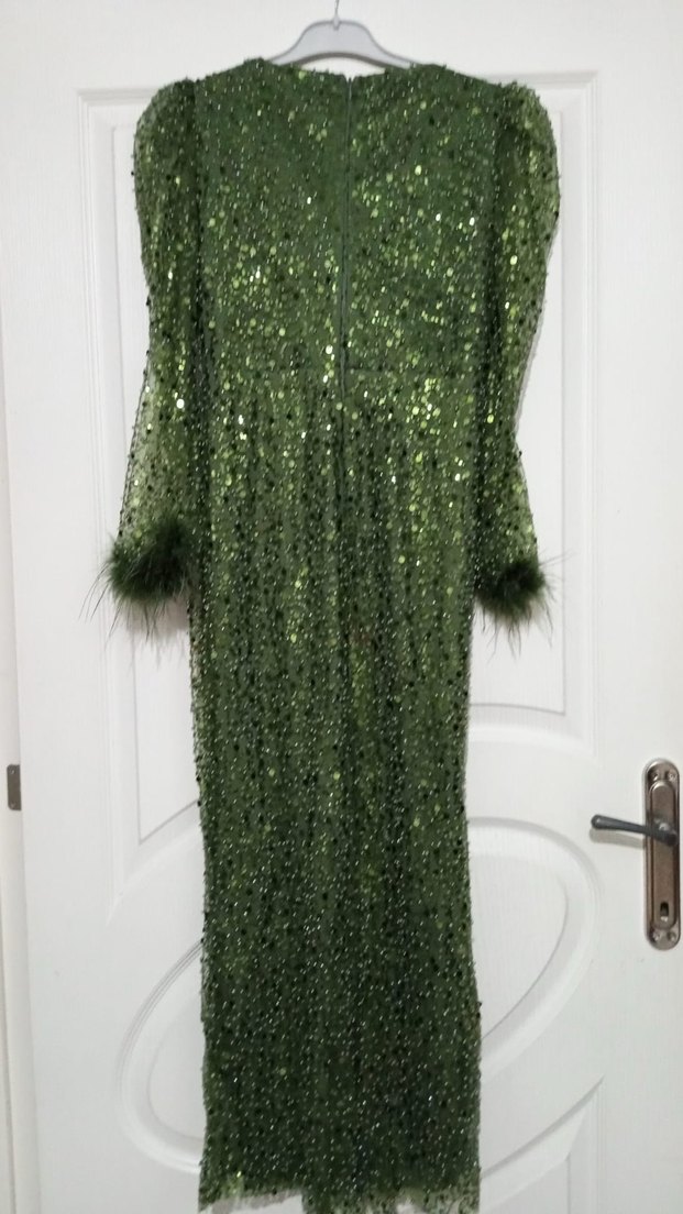 Yeşil Drapeli Uzun Abiye Elbise - Görsel 3