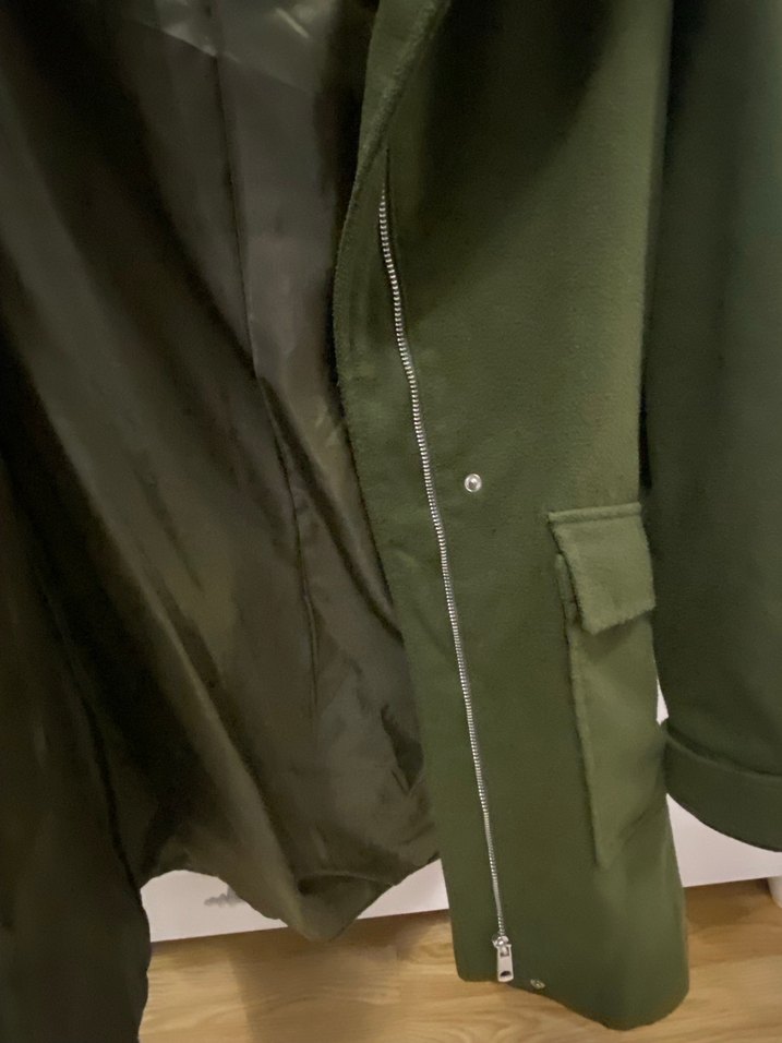 Kadın Haki Midi Ceket Fermuarlı - Görsel 5