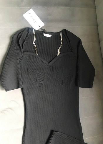 Siyah V Yaka Uzun Kadın Elbise - Görsel 2