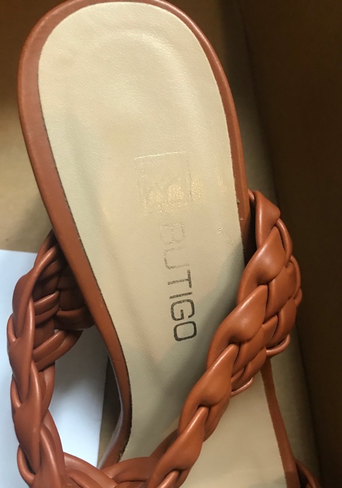 Deri Kahverengi Örgü Detaylı Blok Topuk Terlik - Görsel 2