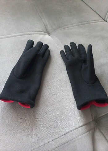 Kırmızı Fiyonk Detaylı Siyah Kadın Eldiven - Görsel 5