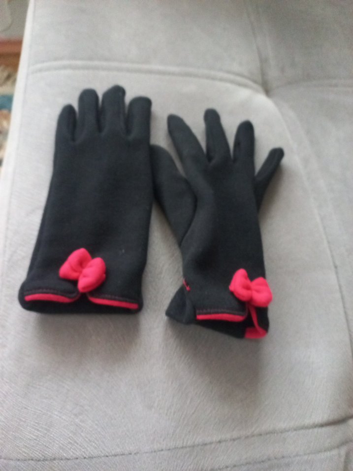 Kırmızı Fiyonk Detaylı Siyah Kadın Eldiven - Görsel 3