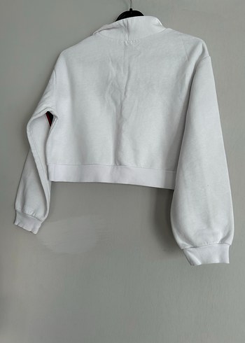 H&M Hm Yarım Fermuarlı Beyaz kısa Sweatshirt