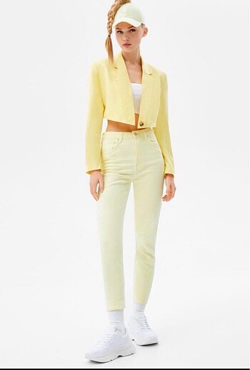 Bershka marka etiketli limon sarısı jean