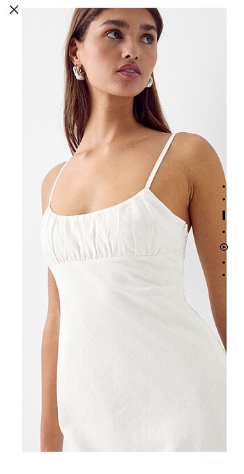 xs Beden beyaz Renk Bershka keten mini elbise