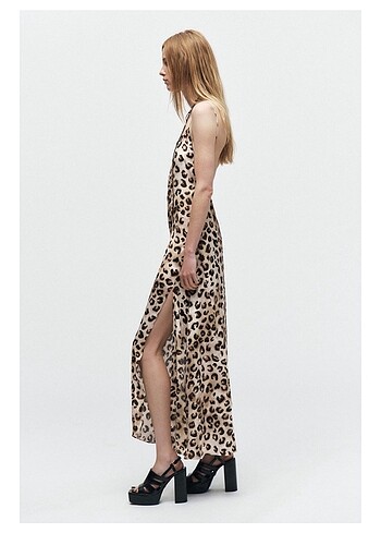 xs Beden camel Renk Zara saten leopar elbise