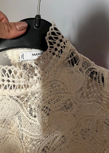 Mango Dantelli Beyaz Bohem Kısa Kollu Bluz