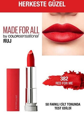  Beden kırmızı Renk Maybelline Color Sensational Mat Ruj 382 Red For Me