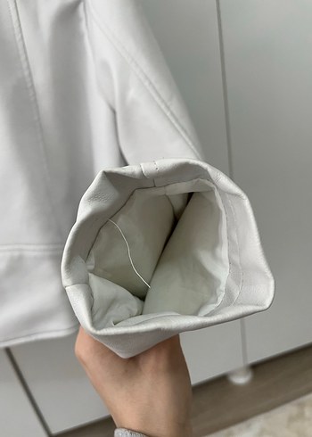 Beyaz Deri Kemerli Kadın Ceket - Görsel 6