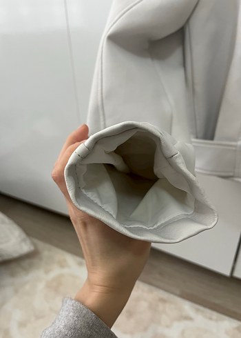 Beyaz Deri Kemerli Kadın Ceket - Görsel 5