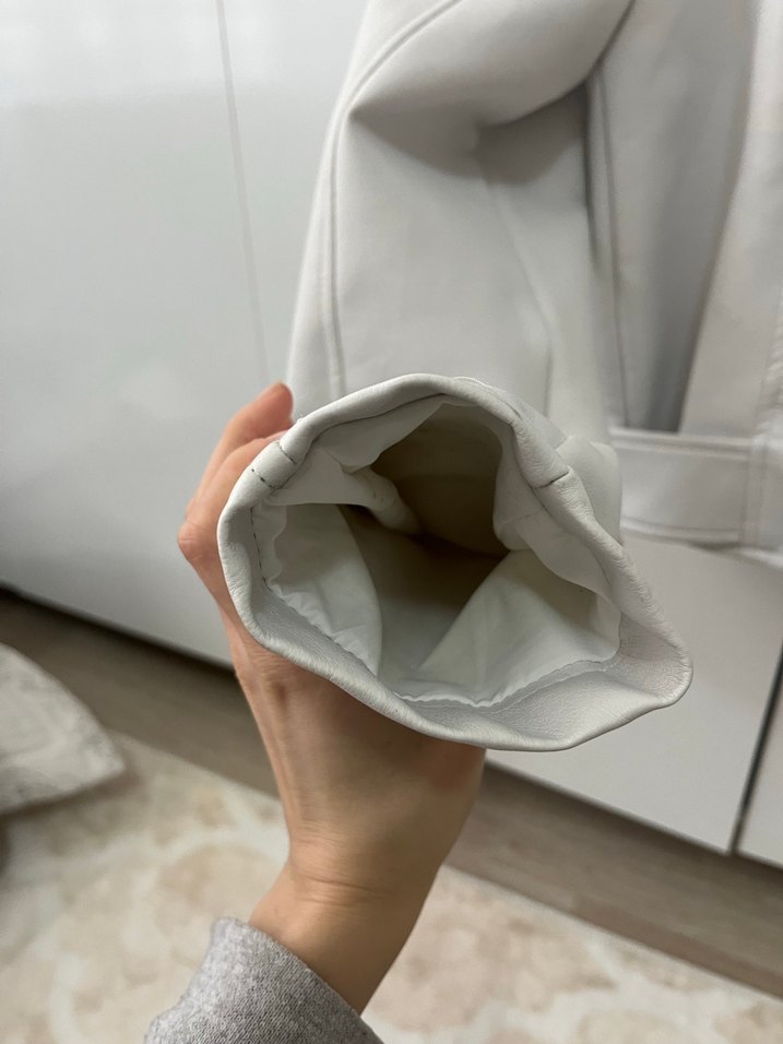 Beyaz Deri Kemerli Kadın Ceket - Görsel 5