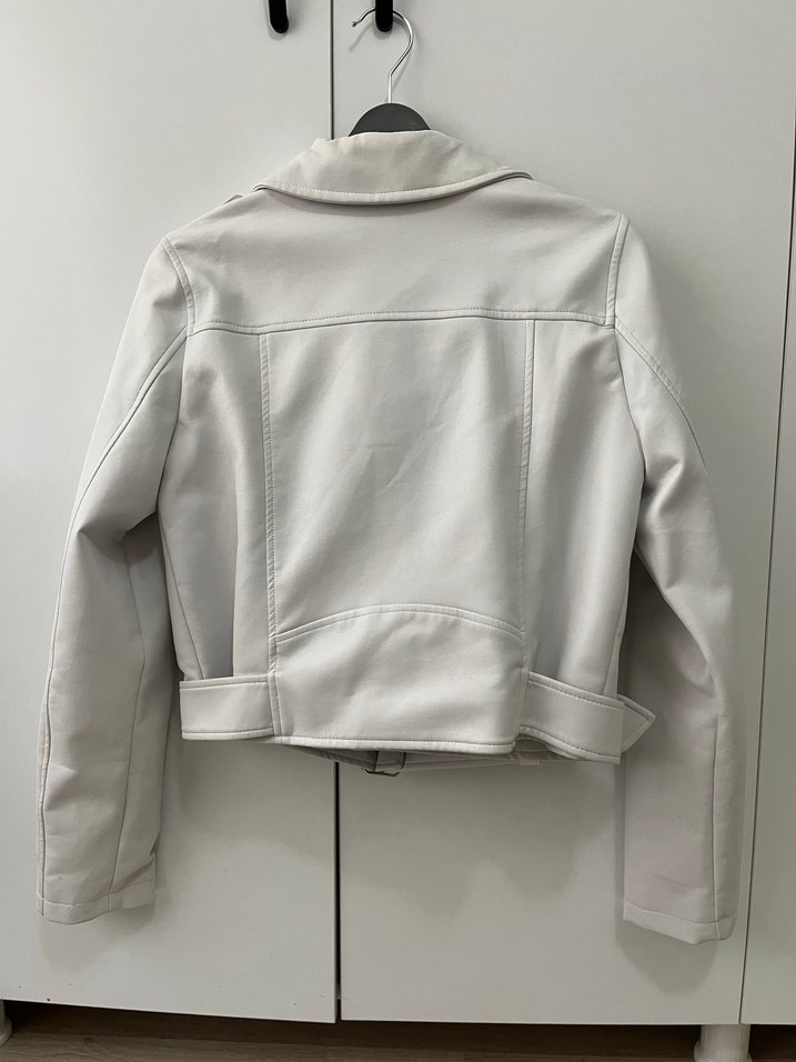 Beyaz Deri Kemerli Kadın Ceket - Görsel 4