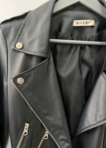 Kadın Siyah Deri Biker Ceket - Görsel 5