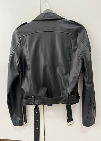 Kadın Siyah Deri Biker Ceket - Görsel 7