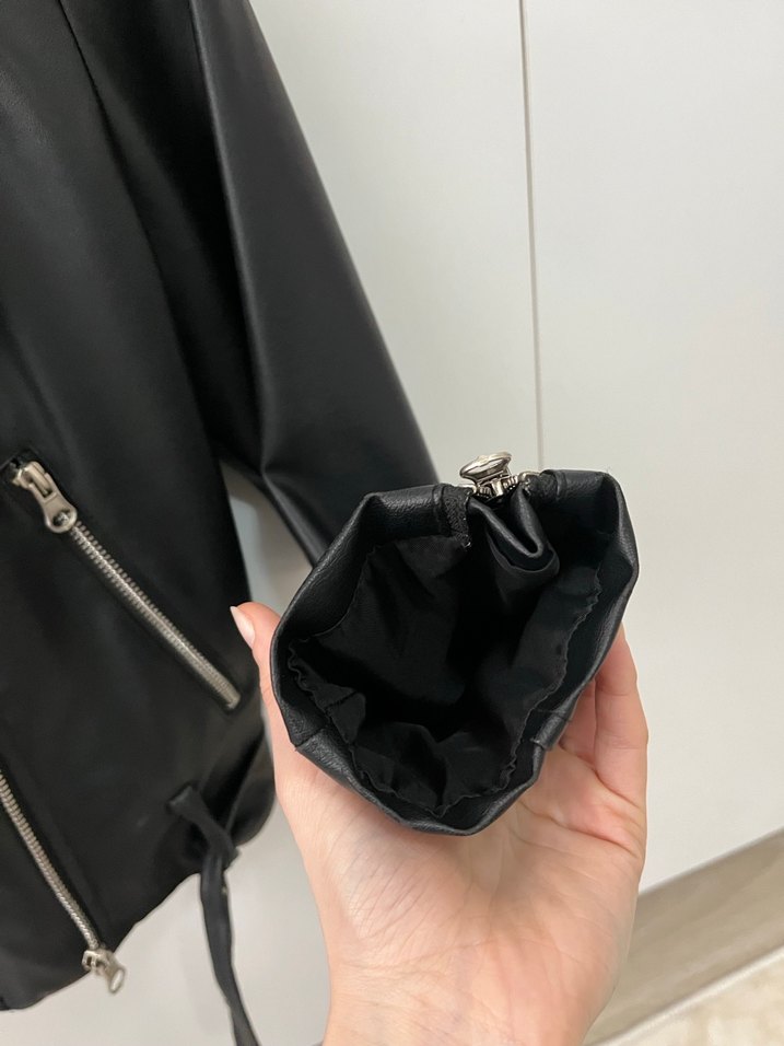 Kadın Siyah Deri Biker Ceket - Görsel 3