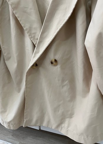 Bej Düğmeli Midi Keten Trençkot - Görsel 2