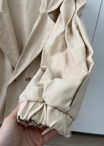 Bej Düğmeli Midi Keten Trençkot - Görsel 3