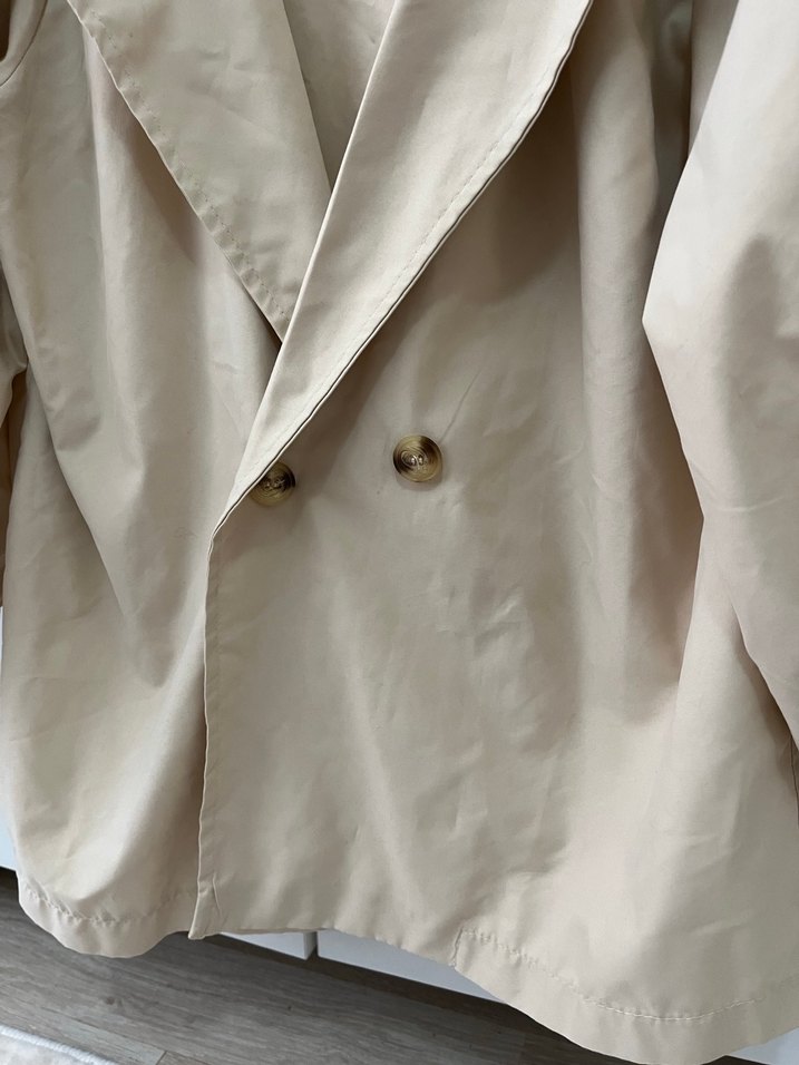 Bej Düğmeli Midi Keten Trençkot - Görsel 2