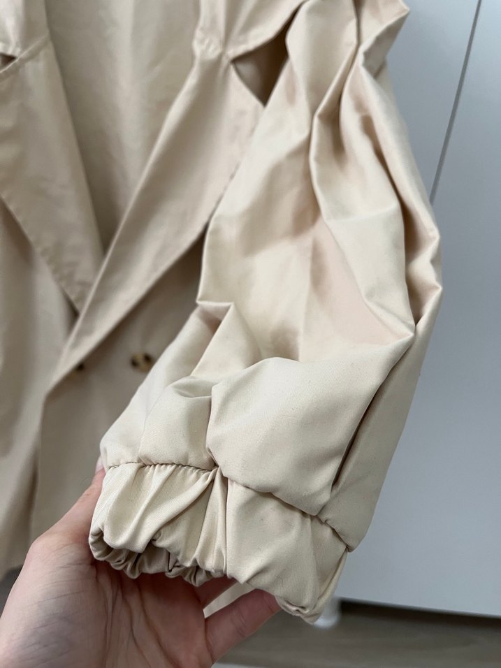 Bej Düğmeli Midi Keten Trençkot - Görsel 3