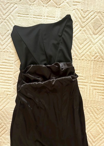 Siyah Drapeli Straplez Uzun Abiye Elbise - Görsel 2