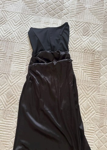 Siyah Drapeli Straplez Uzun Abiye Elbise - Görsel 3